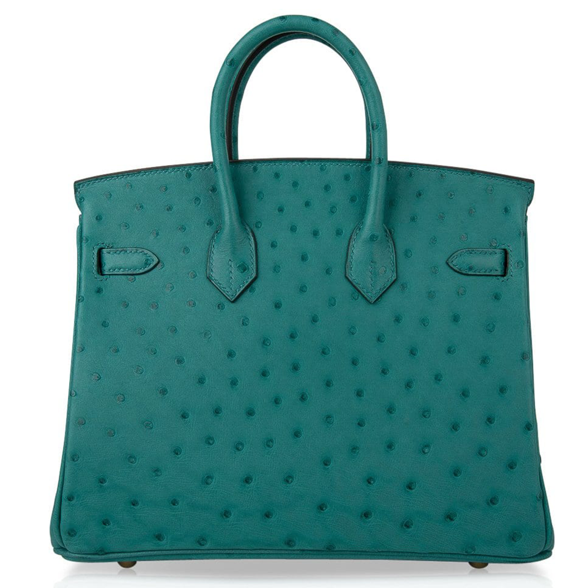 Vivid Teal Turquoise Tiny Uniform Dotted Medium Structured Hand Tote With Bright Golden Twist Lock Hardware And Matching Teal Suspended Padlock Charm